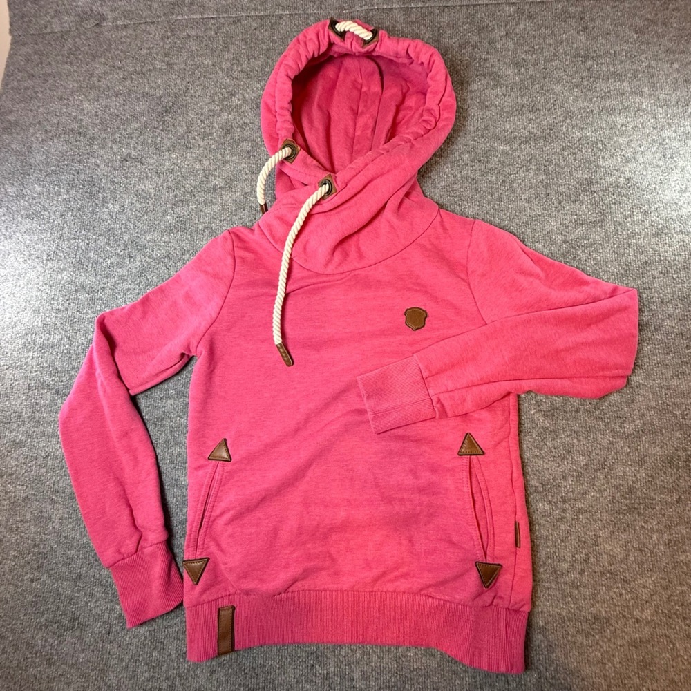 Naketano Womens Pink Brave New Word Rope Drawstring Shawl Collar Hoodie Large